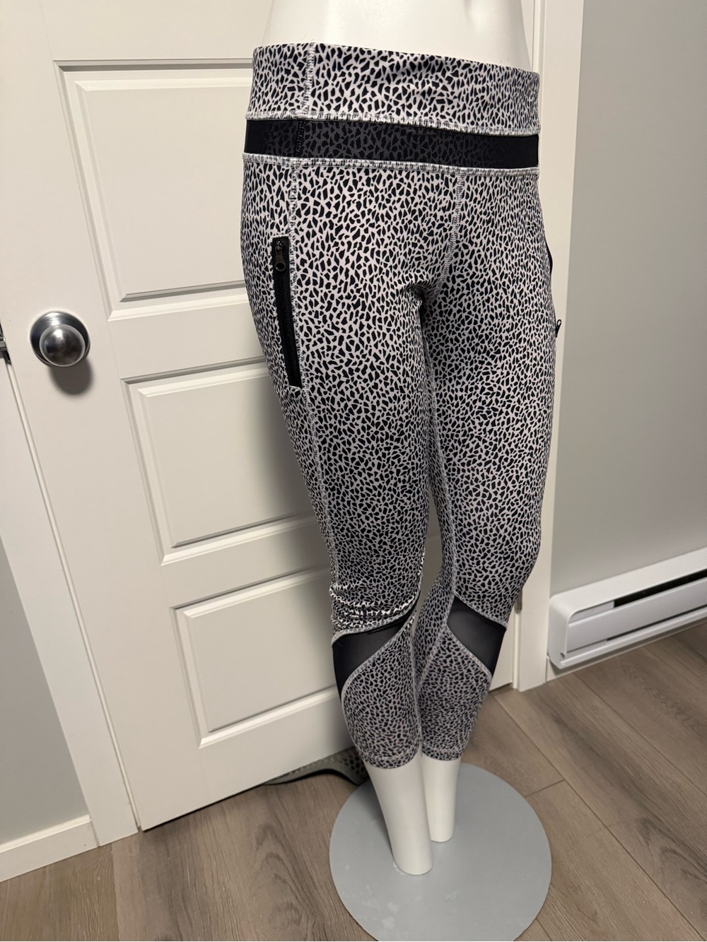 lululemon athletica Black & White Printed Leggings with Mesh Panels